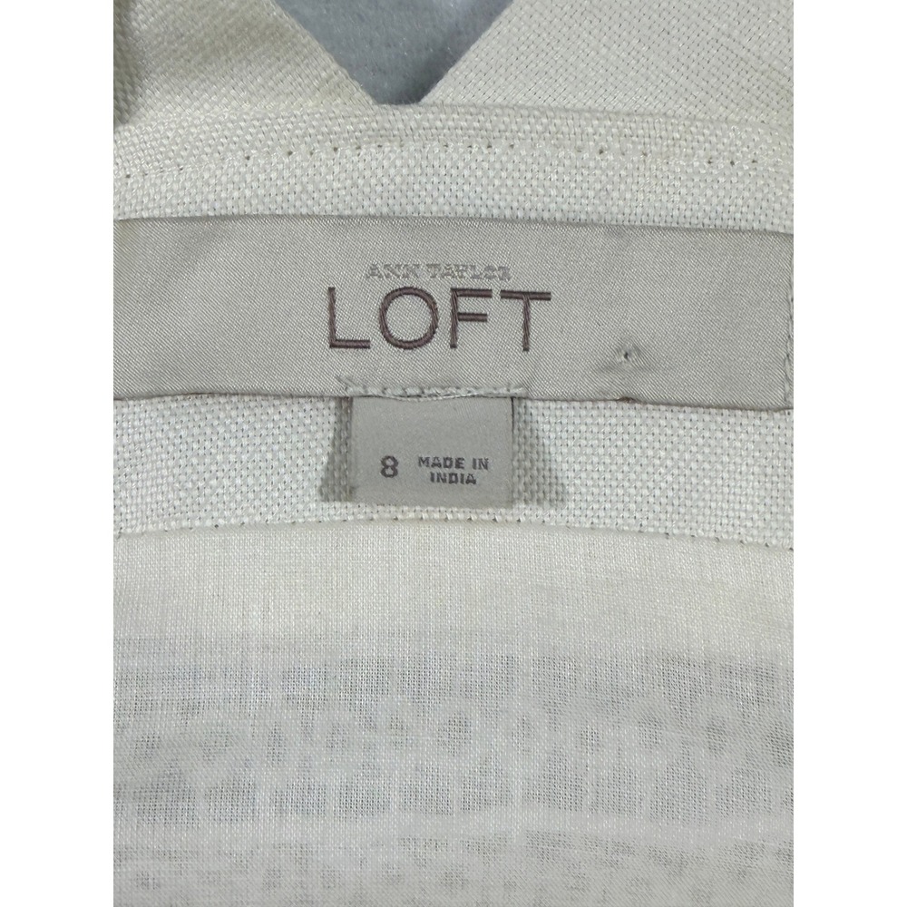 LOFT Lace Stripe Shift Dress Womens Size 8 Ivory Linen Cotton Sleeveless Lined - Picture 3 of 15